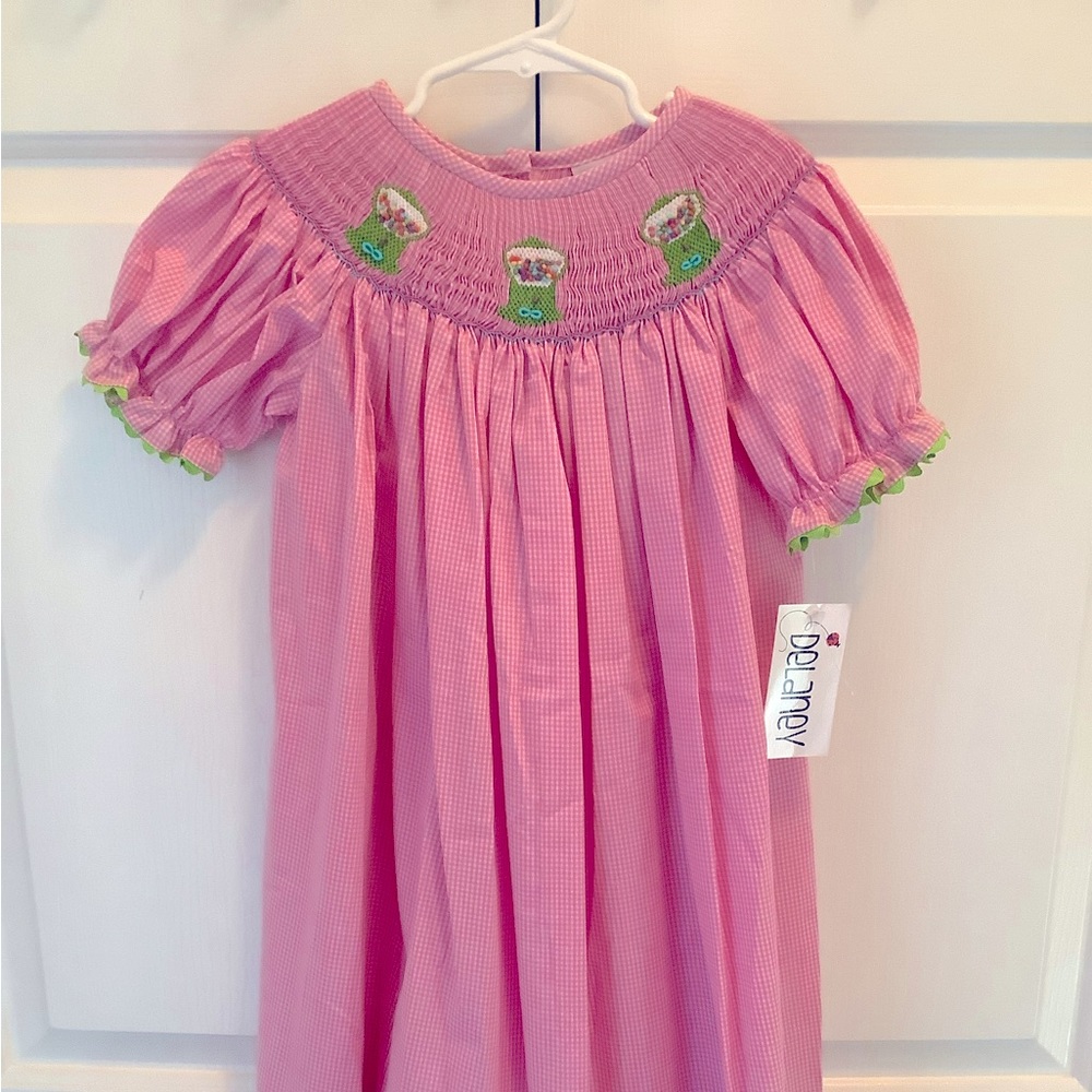 Smocked Gum-Ball Gingham Dress